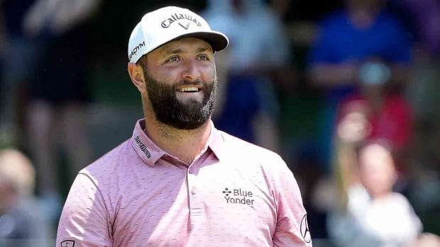 Jon Rahm smiles at the 2023 Memorial Tournament.